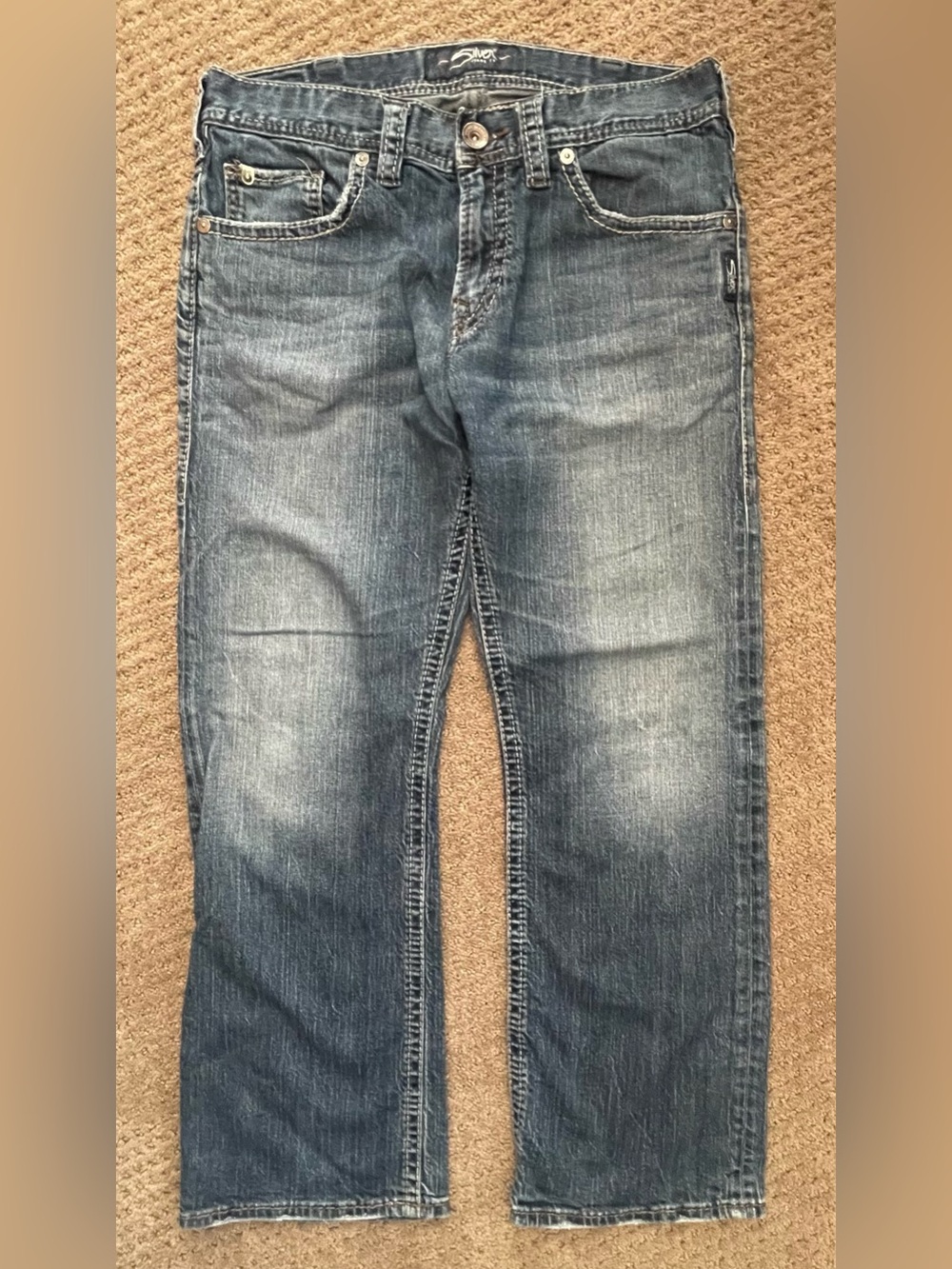 Men’s Silver Jeans Zac 32W x 30L med faded whiskered wash denim
